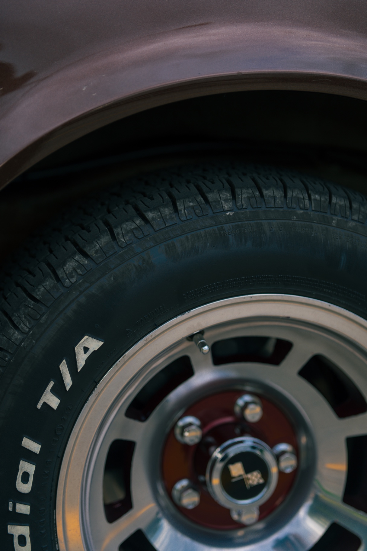 Close-up of a Corvette rally wheel and BFGoodrich Radial T/A tire